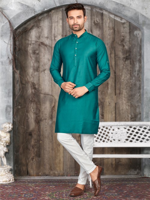 Newest rama green silk plain kurta suit