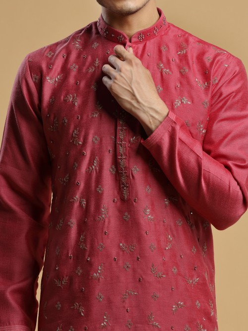 Festive look in red silk kurta suit