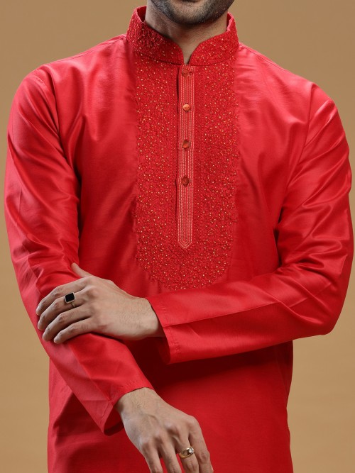 Men stunning red silk kurta suit