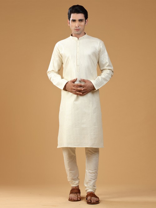 Off White Embroidery Kurta Suit
