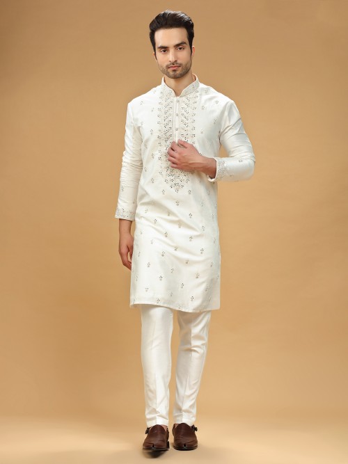 Traditional cream silk kurta suit