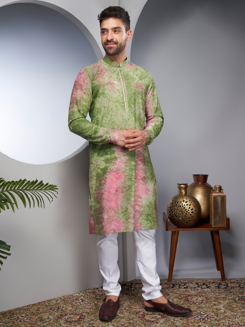 Green and pink kurta suit for festive