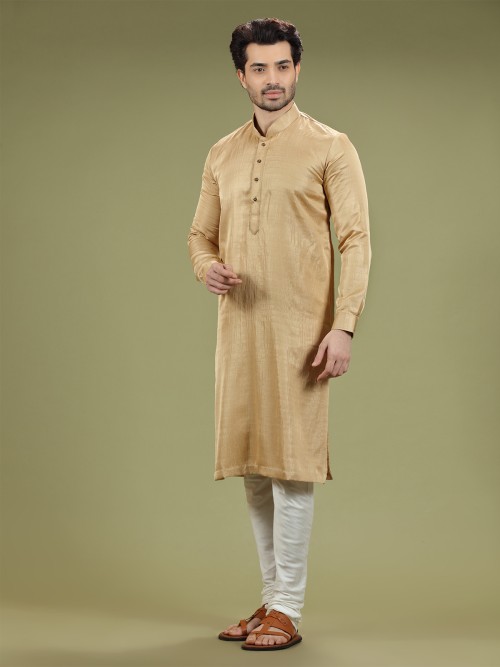 Gold silk plain kurta suit