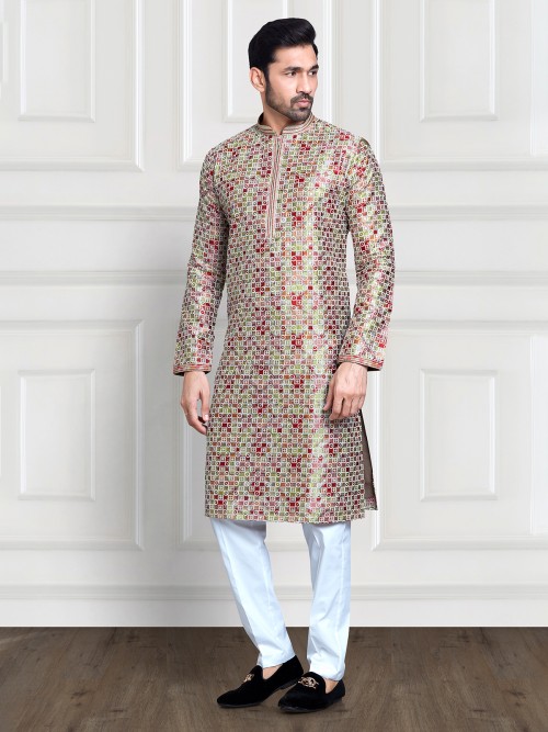 Latest grey silk printed kurta suit