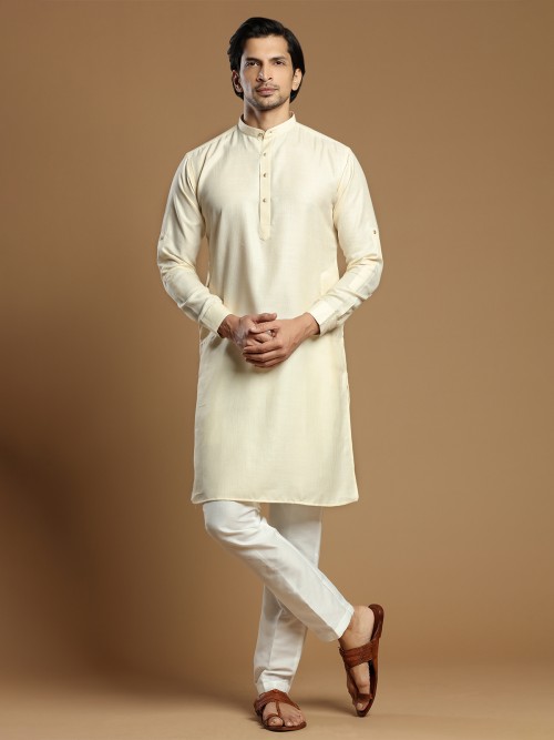 Festive wear cotton cream kurta suit