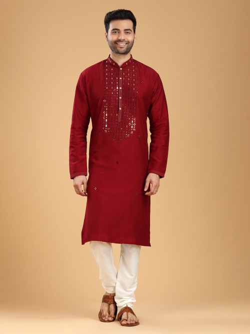 Elegant maroon cotton kurta suit