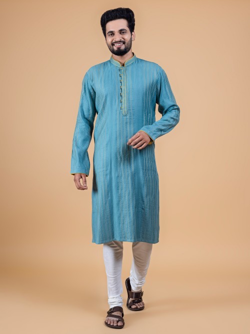 Newest rama blue silk kurta suit