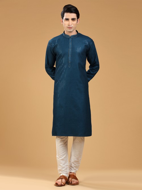 Teal Blue Kurta Suit with Embroidery