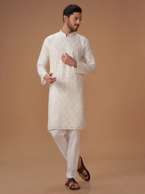 White georgette kurta suit for festive
