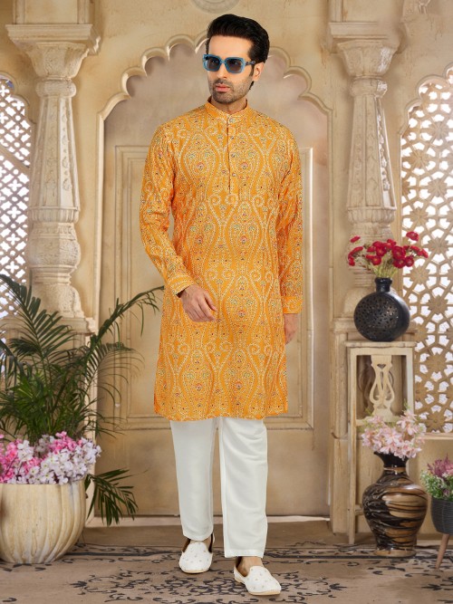 Elegant yellow printed kurta suit