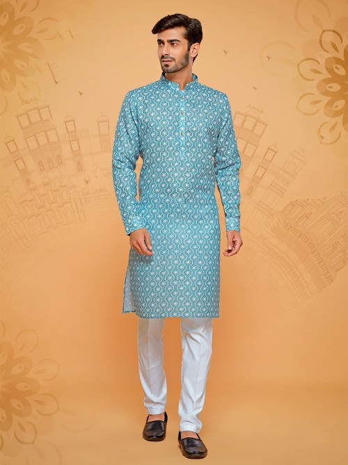 Newest blue printed kurta suit