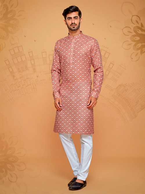Brown linen cotton festive kurta suit