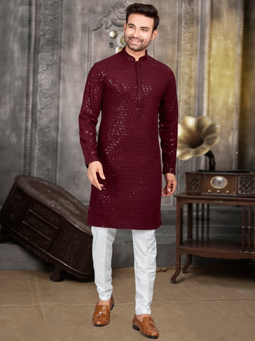 Latest cotton maroon kurta suit