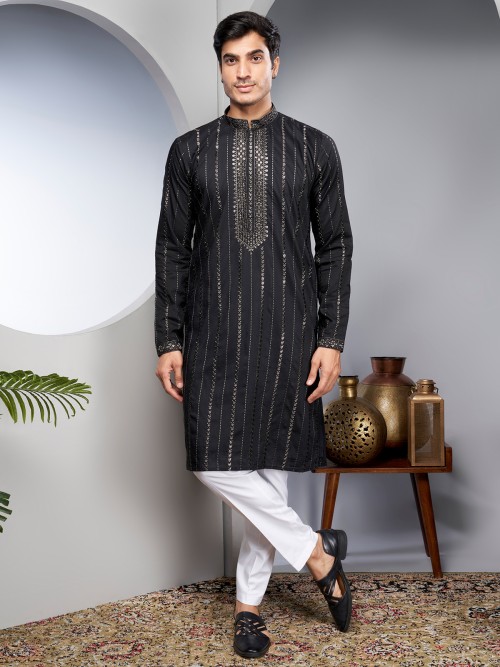 Simple black kurta suit in silk