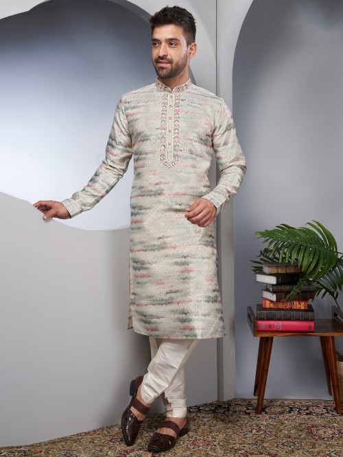 Beige silk embroidery kurta suit for festive