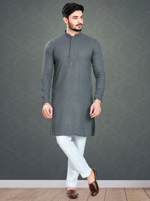Dashing grey cotton kurta suit