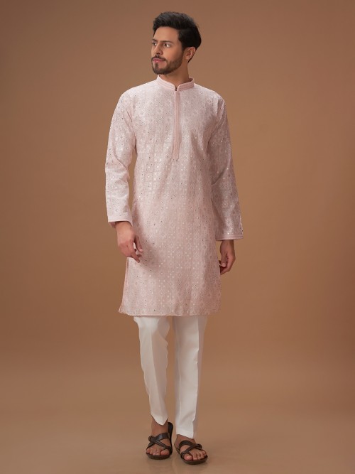 Georgette light pink embroidery kurta suit