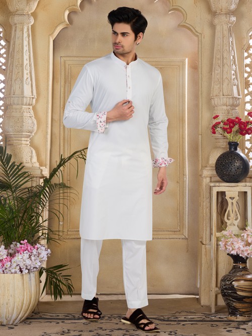 Latest off-white plain cotton kurta suit