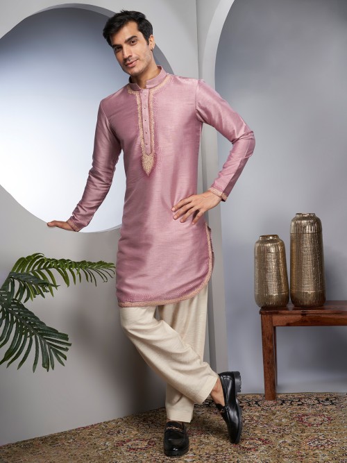 Charming pink raw silk kurta suit