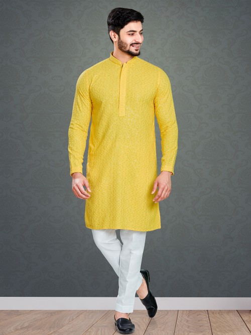 Classy yellow embroidery kurta suit