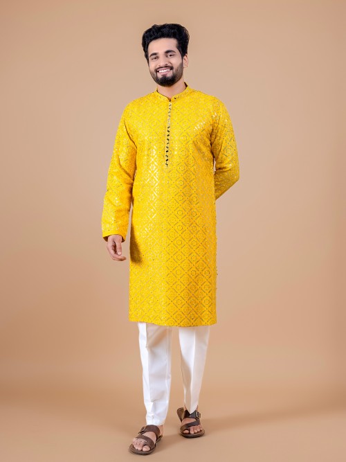 Beautiful yellow embroidery kurta suit