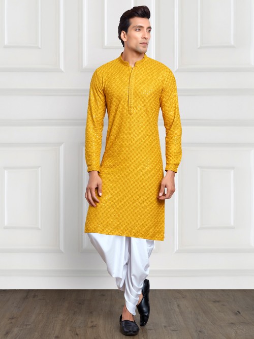 Elegant yellow embroidery kurta suit
