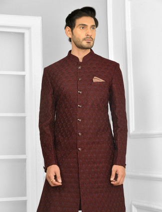 Captivating maroon indowestern for weddings