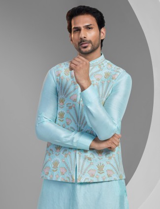 Silk Waistcoat Set for Weddings in Aqua