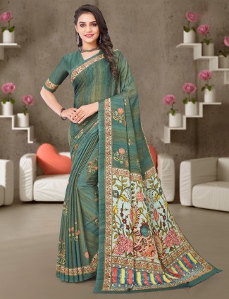Stone Green Georgette Saree for Festive Seasons