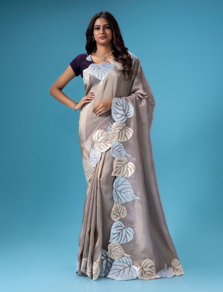 Latest beige tissue silk saree for wedding