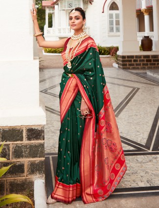 Beautiful dark green paithani silk saree