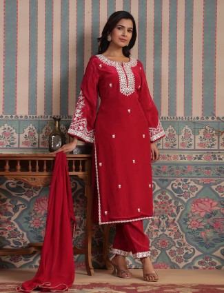 Latest maroon silk kurti set