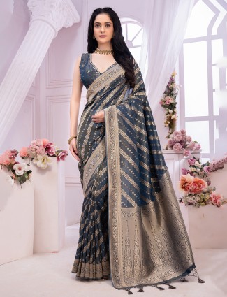 Beautiful navy tissue silk saree