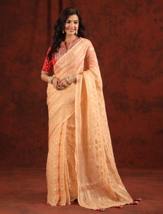 Attractive peach organza saree