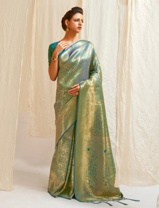 Peacock green kanjivaram silk saree for wedding event