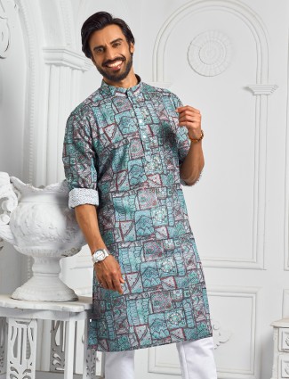 Trendy printed stone blue kurta