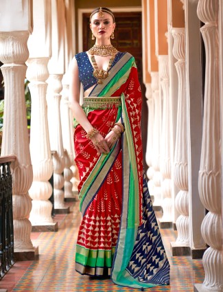 Patola printed red saree in silk