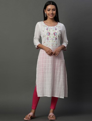 Aurelia embroidery white straight kurti