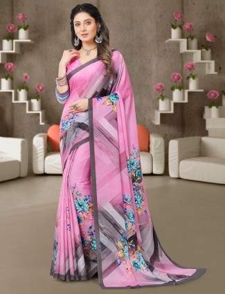 Baby Pink Georgette Saree