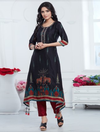 Black digital a-line printed kurti