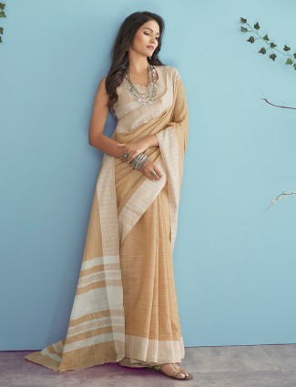 Stunning cream linen saree