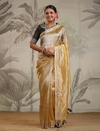 Latest gold saree in organza