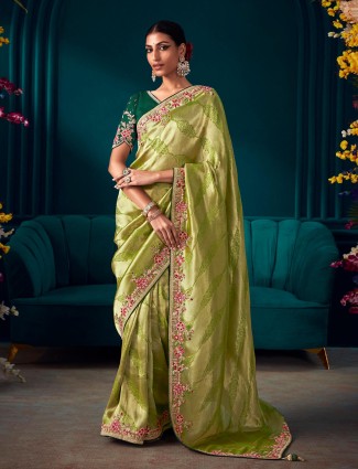 Stunning green banarasi silk saree