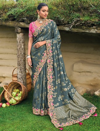 Latest grey dola silk saree