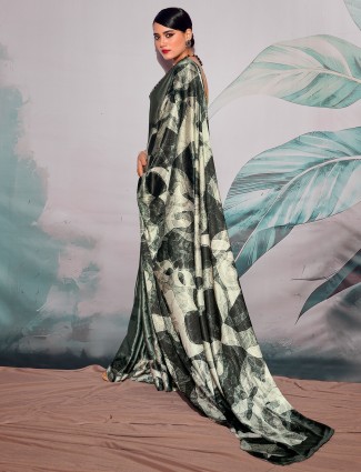 Grey digital printed satin crepe saree