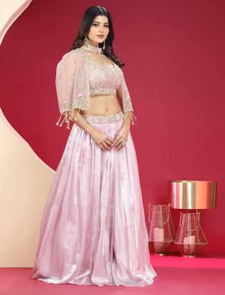 Stunning light pink organza lehenga choli