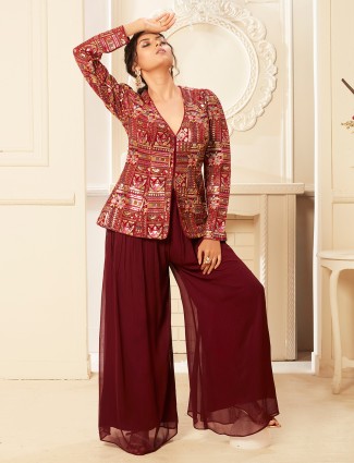 Stunning maroon georgette palazzo suit