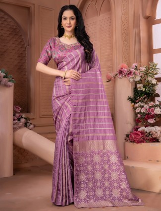 Stunning mauve purple dola silk saree