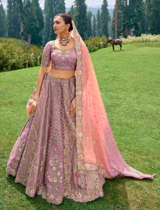 Silk mauve purple unstitched lehenga choli