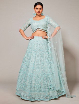 Elegant net sky blue lehenga choli